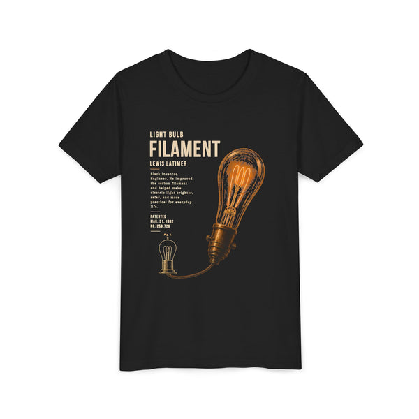 Lewis Latimer Light Bulb Filament Youth Blueprint Tee