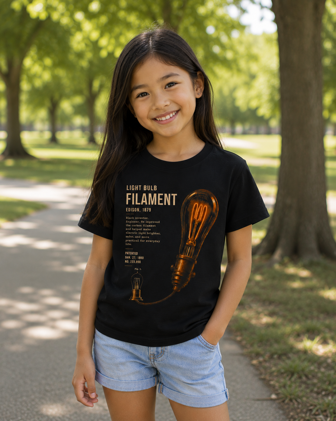 Lewis Latimer Light Bulb Filament Youth Blueprint Tee