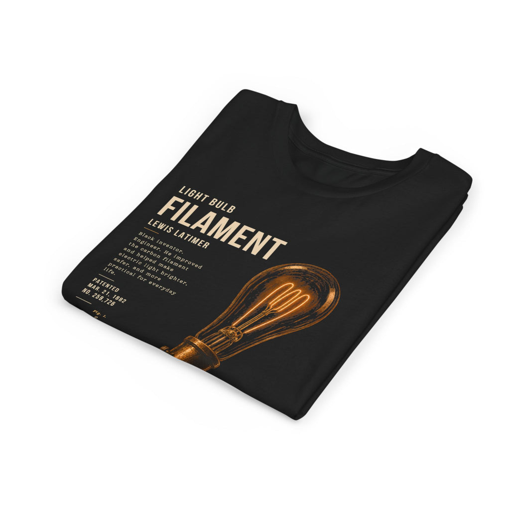 Lewis Latimer Light Bulb Filament Youth Blueprint Tee